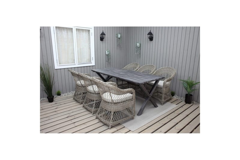 Utendørs møbelgruppe 190 cm Bord & 6 Merida naturlige stoler Grå, Grå