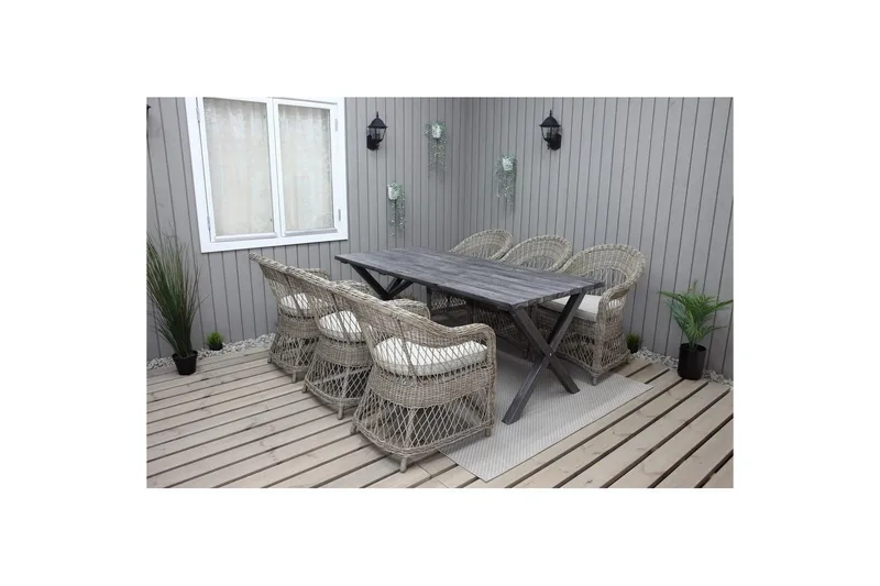 Utendørs møbelgruppe 190 cm Bord & 6 Merida naturlige stoler Grå, Grå