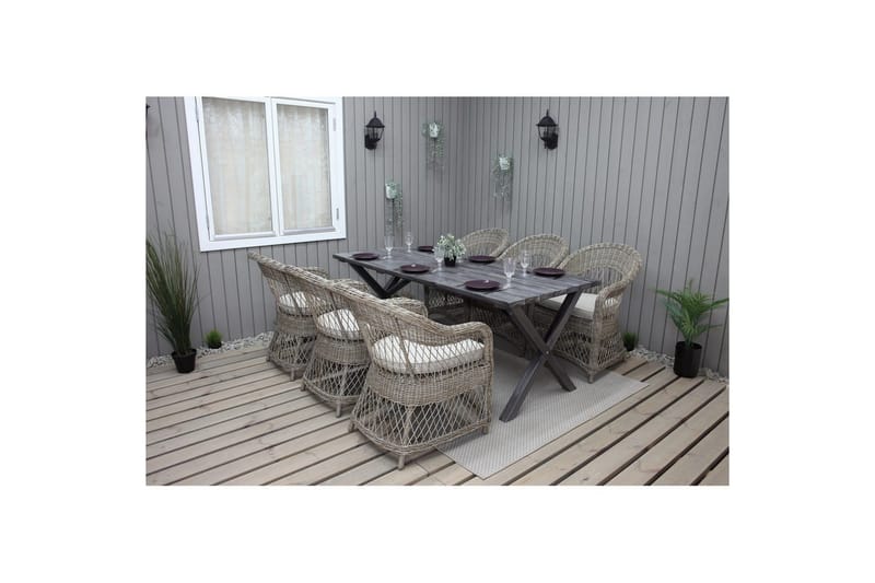 Utendørs møbelgruppe 190 cm Bord & 6 Merida naturlige stoler Grå - Grå - Hagemøbler - Hagegruppe - Spisegrupper hage