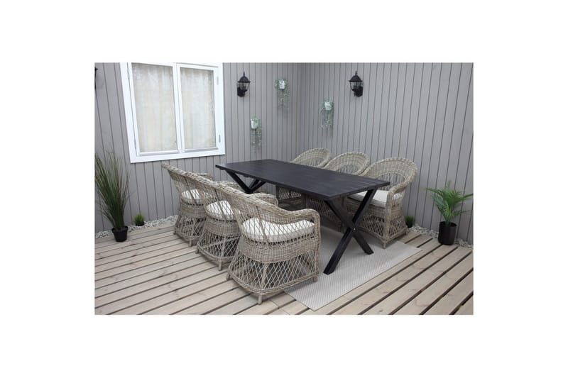 Utendørs møbelgruppe 190 cm Bord & 6 Merida naturlige stoler Svart - Svart - Hagemøbler - Hagegruppe - Spisegrupper hage