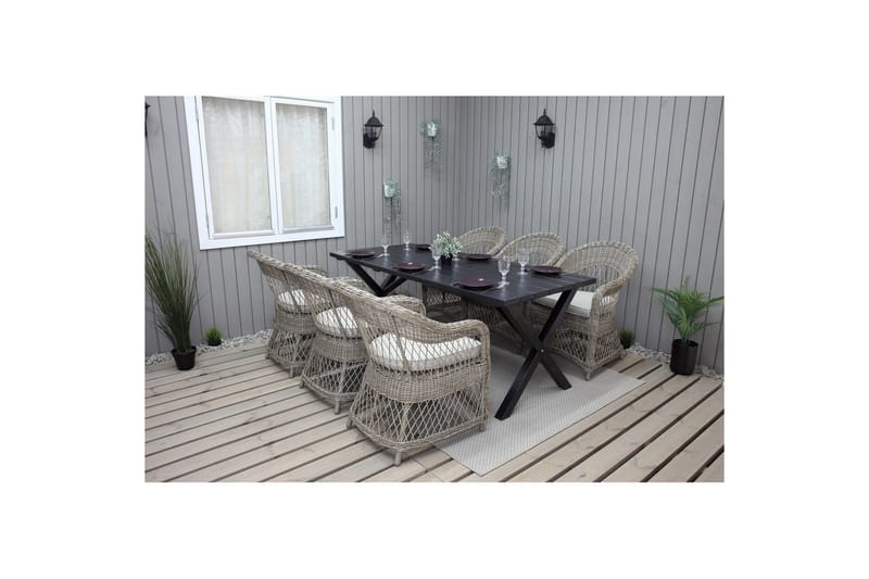 Utendørs møbelgruppe 190 cm Bord & 6 Merida naturlige stoler Svart - Svart - Hagemøbler - Hagegruppe - Spisegrupper hage