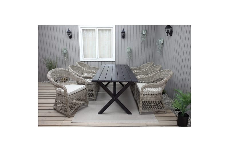 Utendørs møbelgruppe 190 cm Bord & 6 Merida naturlige stoler Svart - Svart - Hagemøbler - Hagegruppe - Spisegrupper hage