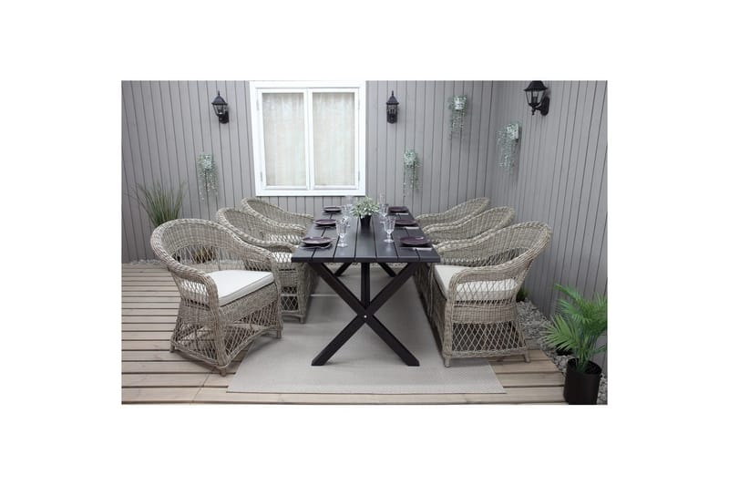Utendørs møbelgruppe 190 cm Bord & 6 Merida naturlige stoler Svart - Svart - Hagemøbler - Hagegruppe - Spisegrupper hage