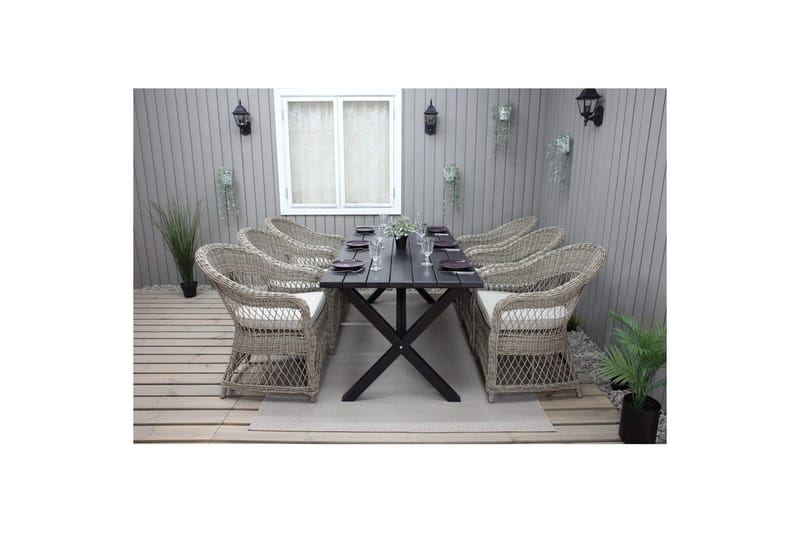 Utendørs møbelgruppe 190 cm Bord & 6 Merida naturlige stoler Svart - Svart - Hagemøbler - Hagegruppe - Spisegrupper hage
