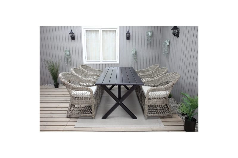 Utendørs møbelgruppe 190 cm Bord & 6 Merida naturlige stoler Svart - Svart - Hagemøbler - Hagegruppe - Spisegrupper hage