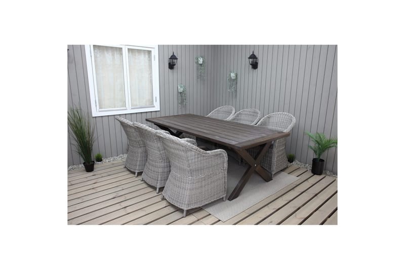 Utendørs møbelgruppe 220 cm bord 26 6 Belize grå stoler Brun - Brun - Hagemøbler - Hagegruppe - Spisegrupper hage