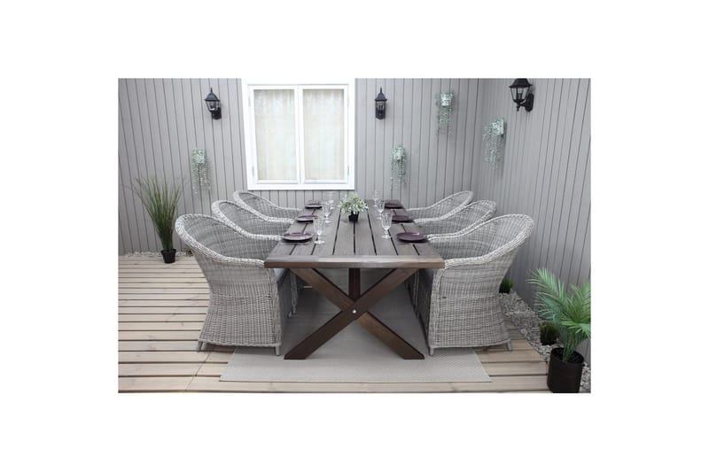 Utendørs møbelgruppe 220 cm bord 26 6 Belize grå stoler Brun - Brun - Hagemøbler - Hagegruppe - Spisegrupper hage