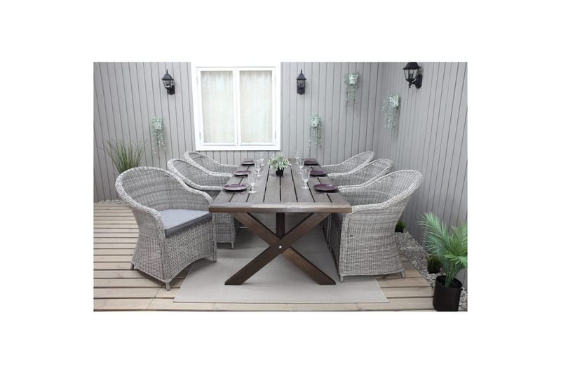 Utendørs møbelgruppe 220 cm bord 26 6 Belize grå stoler Brun - Brun - Hagemøbler - Hagegruppe - Spisegrupper hage