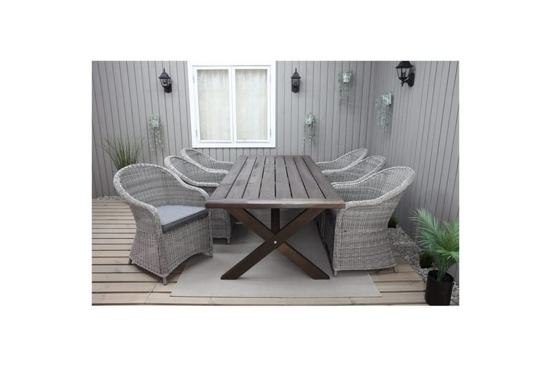 Utendørs møbelgruppe 220 cm bord 26 6 Belize grå stoler Brun - Brun - Hagemøbler - Hagegruppe - Spisegrupper hage