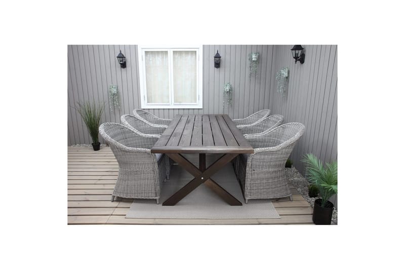 Utendørs møbelgruppe 220 cm bord 26 6 Belize grå stoler Brun - Brun - Hagemøbler - Hagegruppe - Spisegrupper hage