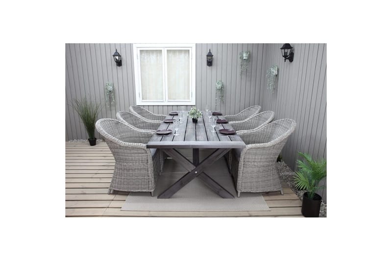 Utendørs møbelgruppe 220 cm bord 26 6 Belize grå stoler Grå - Grå - Hagemøbler - Hagegruppe - Spisegrupper hage