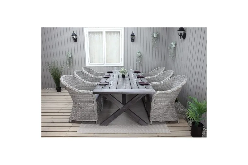 Utendørs møbelgruppe 220 cm bord 26 6 Belize grå stoler Grå - Grå - Hagemøbler - Hagegruppe - Spisegrupper hage