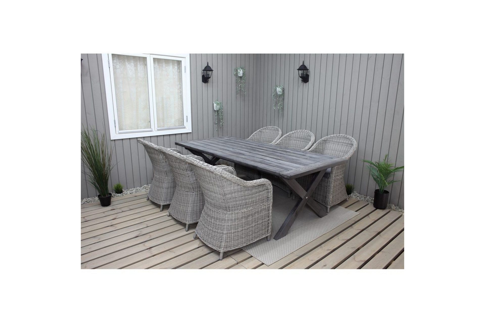 Utendørs møbelgruppe 220 cm bord 26 6 Belize grå stoler Grå - Grå