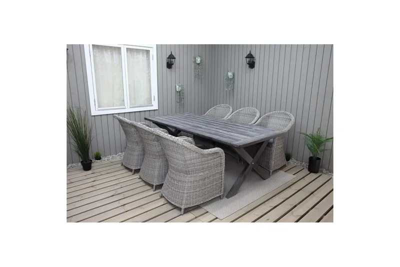 Utendørs møbelgruppe 220 cm bord 26 6 Belize grå stoler Grå, Grå