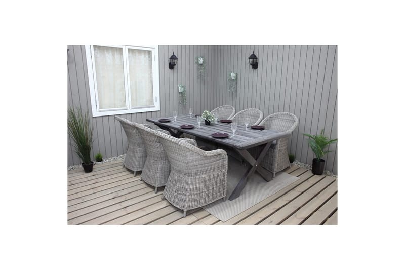 Utendørs møbelgruppe 220 cm bord 26 6 Belize grå stoler Grå - Grå - Hagemøbler - Hagegruppe - Spisegrupper hage