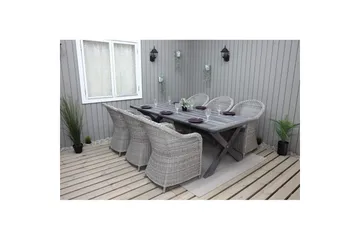 Utendørs møbelgruppe 220 cm bord 26 6 Belize grå stoler Grå - Grå - Hagemøbler - Hagegruppe - Spisegrupper hage