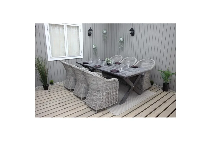 Utendørs møbelgruppe 220 cm bord 26 6 Belize grå stoler Grå - Grå - Hagemøbler - Hagegruppe - Spisegrupper hage