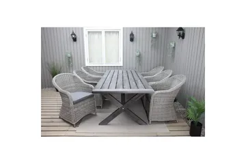 Utendørs møbelgruppe 220 cm bord 26 6 Belize grå stoler Grå - Grå - Hagemøbler - Hagegruppe - Spisegrupper hage