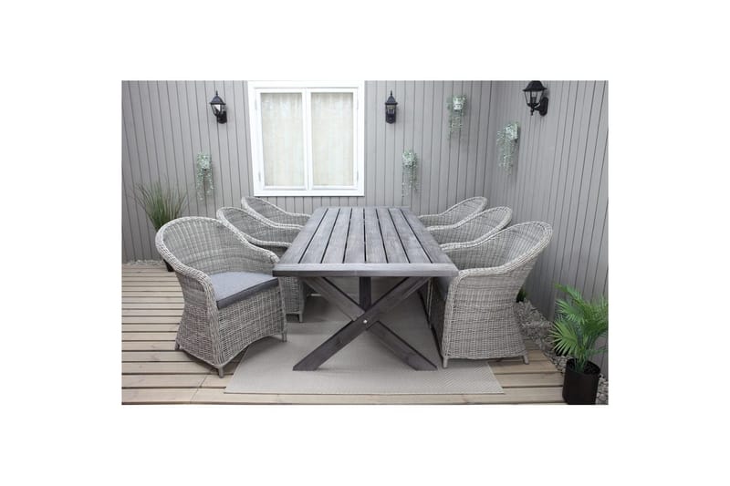 Utendørs møbelgruppe 220 cm bord 26 6 Belize grå stoler Grå - Grå - Hagemøbler - Hagegruppe - Spisegrupper hage