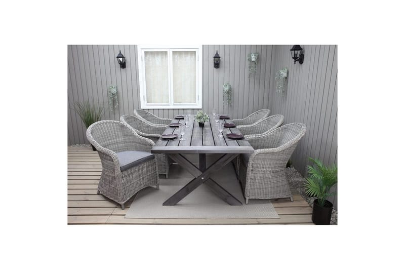 Utendørs møbelgruppe 220 cm bord 26 6 Belize grå stoler Grå - Grå - Hagemøbler - Hagegruppe - Spisegrupper hage