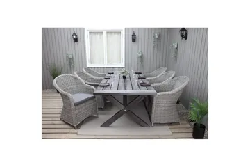 Utendørs møbelgruppe 220 cm bord 26 6 Belize grå stoler Grå - Grå - Hagemøbler - Hagegruppe - Spisegrupper hage