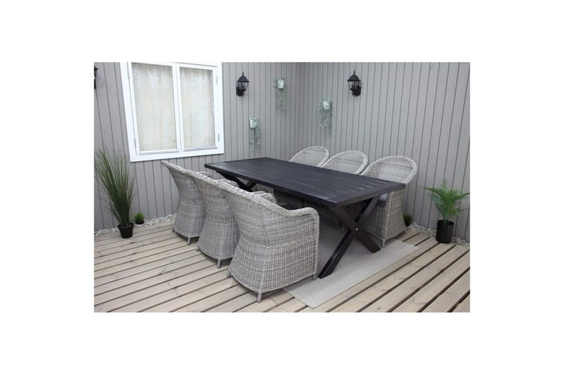 Utendørs møbelgruppe 220 cm bord 26 6 Belize grå stoler Svart - Svart - Hagemøbler - Hagegruppe - Spisegrupper hage