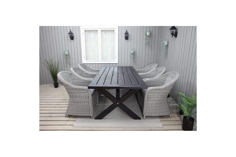 Utendørs møbelgruppe 220 cm bord 26 6 Belize grå stoler Svart - Svart - Hagemøbler - Hagegruppe - Spisegrupper hage