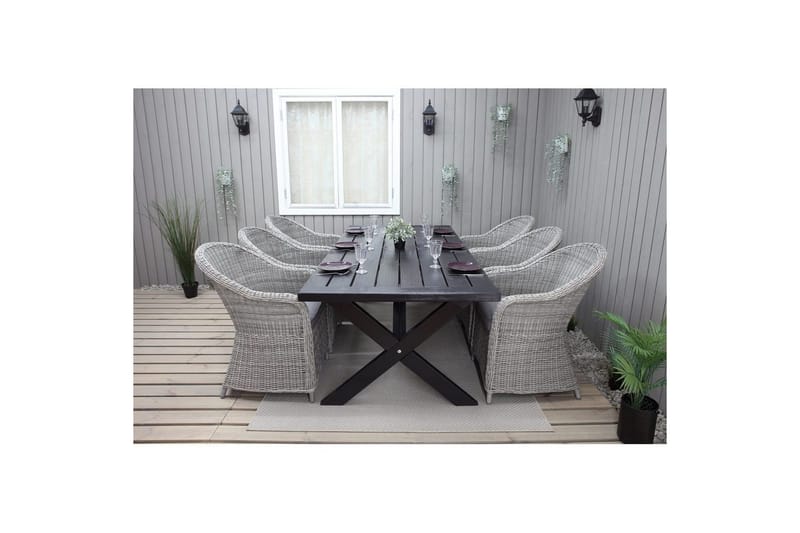 Utendørs møbelgruppe 220 cm bord 26 6 Belize grå stoler Svart - Svart - Hagemøbler - Hagegruppe - Spisegrupper hage