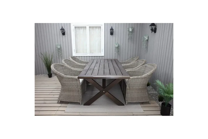 Utendørs møbelgruppe 220 cm bord 26 6 Belize naturstoler Brun - Brun - Hagemøbler - Hagegruppe - Spisegrupper hage