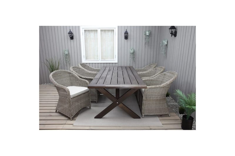 Utendørs møbelgruppe 220 cm bord 26 6 Belize naturstoler Brun, Brun