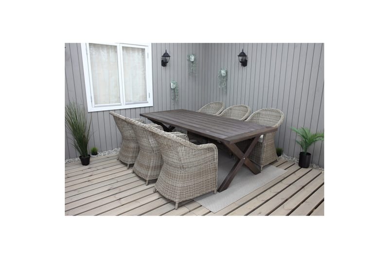 Utendørs møbelgruppe 220 cm bord 26 6 Belize naturstoler Brun - Brun - Hagemøbler - Hagegruppe - Spisegrupper hage