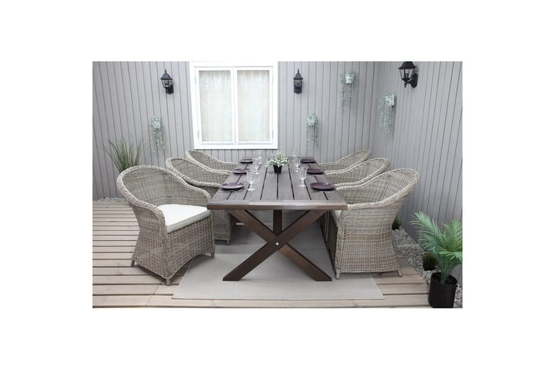 Utendørs møbelgruppe 220 cm bord 26 6 Belize naturstoler Brun - Brun - Hagemøbler - Hagegruppe - Spisegrupper hage