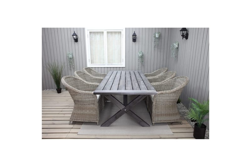 Utendørs møbelgruppe 220 cm bord 26 6 Belize naturstoler Grå - Grå - Hagemøbler - Hagegruppe - Spisegrupper hage