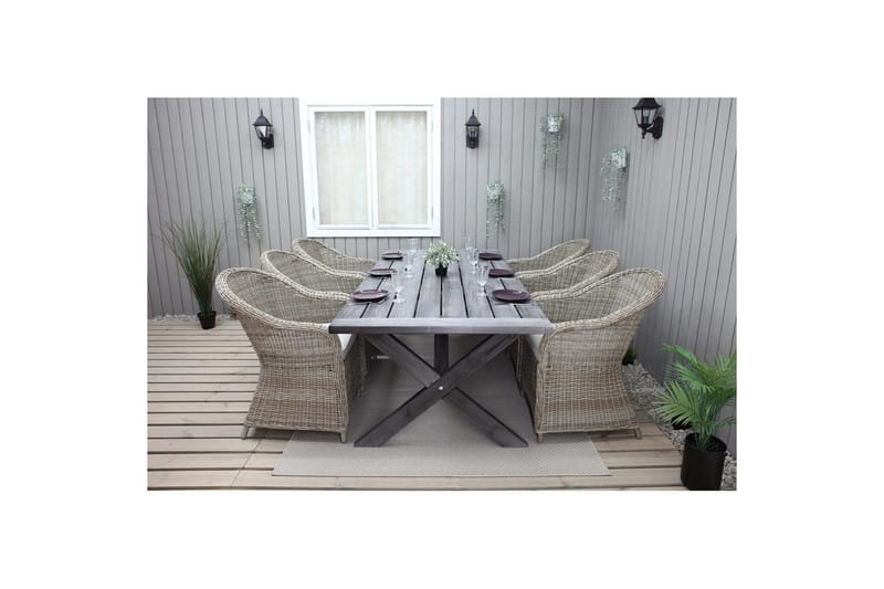 Utendørs møbelgruppe 220 cm bord 26 6 Belize naturstoler Grå - Grå - Hagemøbler - Hagegruppe - Spisegrupper hage
