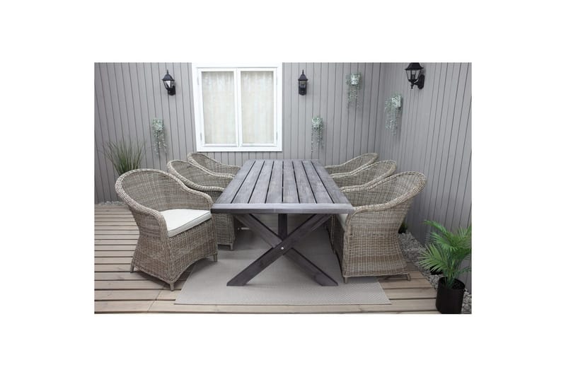 Utendørs møbelgruppe 220 cm bord 26 6 Belize naturstoler Grå - Grå - Hagemøbler - Hagegruppe - Spisegrupper hage