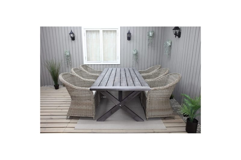 Utendørs møbelgruppe 220 cm bord 26 6 Belize naturstoler Grå - Grå - Hagemøbler - Hagegruppe - Spisegrupper hage