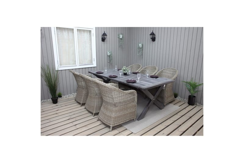 Utendørs møbelgruppe 220 cm bord 26 6 Belize naturstoler Grå - Grå - Hagemøbler - Hagegruppe - Spisegrupper hage