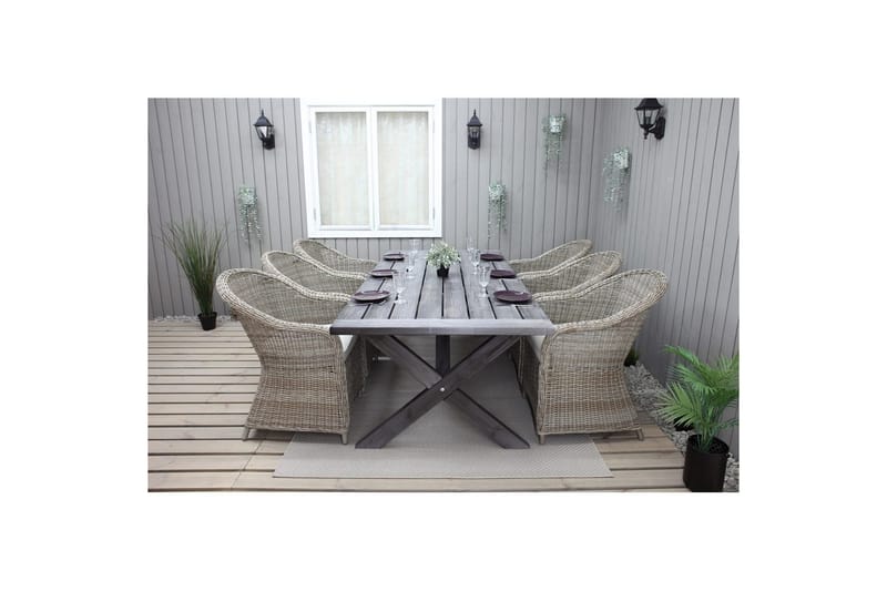 Utendørs møbelgruppe 220 cm bord 26 6 Belize naturstoler Grå - Grå - Hagemøbler - Hagegruppe - Spisegrupper hage