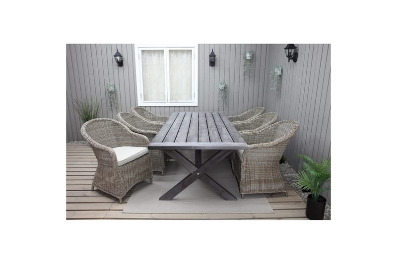 Utendørs møbelgruppe 220 cm bord 26 6 Belize naturstoler Grå - Grå - Hagemøbler - Hagegruppe - Spisegrupper hage