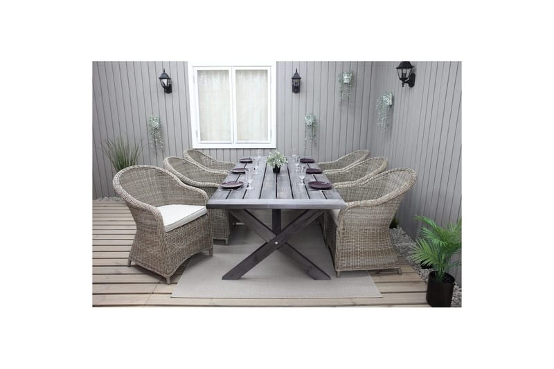 Utendørs møbelgruppe 220 cm bord 26 6 Belize naturstoler Grå - Grå - Hagemøbler - Hagegruppe - Spisegrupper hage