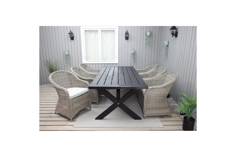 Utendørs møbelgruppe 220 cm bord 26 6 Belize naturstoler Svart, Svart