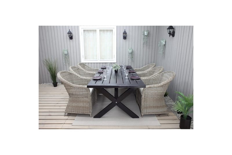Utendørs møbelgruppe 220 cm bord 26 6 Belize naturstoler Svart - Svart - Hagemøbler - Hagegruppe - Spisegrupper hage
