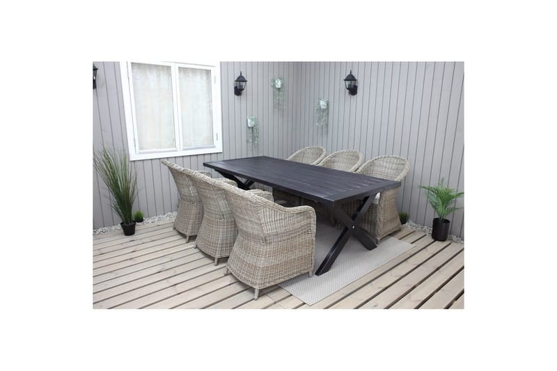 Utendørs møbelgruppe 220 cm bord 26 6 Belize naturstoler Svart - Svart - Hagemøbler - Hagegruppe - Spisegrupper hage