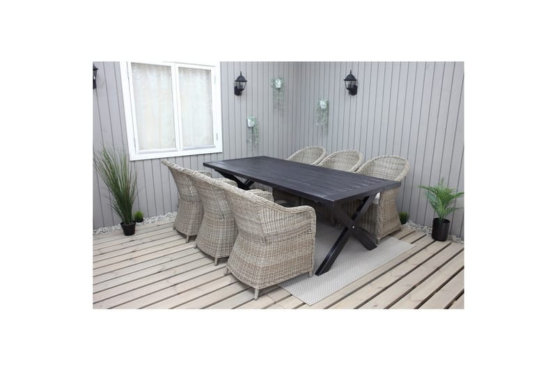 Utendørs møbelgruppe 220 cm bord 26 6 Belize naturstoler Svart - Svart - Hagemøbler - Hagegruppe - Spisegrupper hage