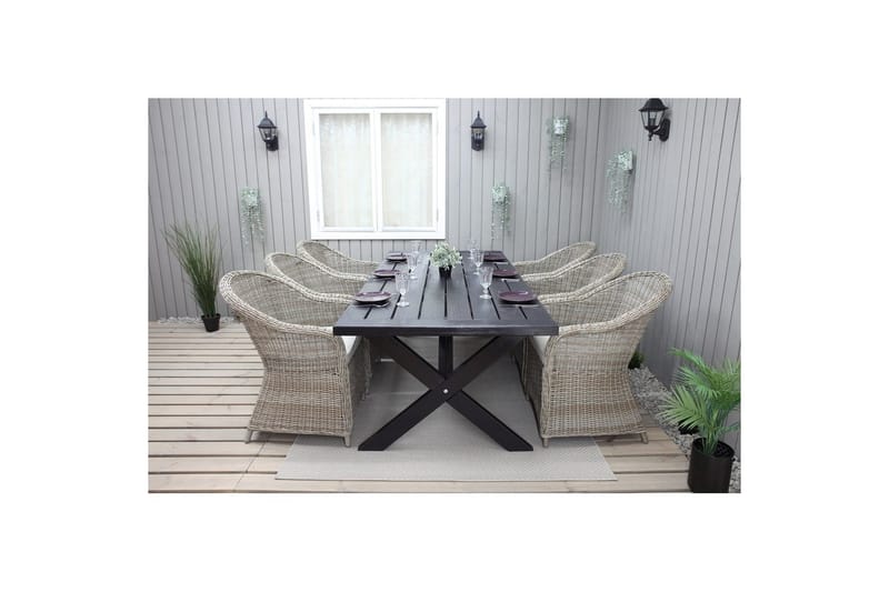 Utendørs møbelgruppe 220 cm bord 26 6 Belize naturstoler Svart - Svart - Hagemøbler - Hagegruppe - Spisegrupper hage