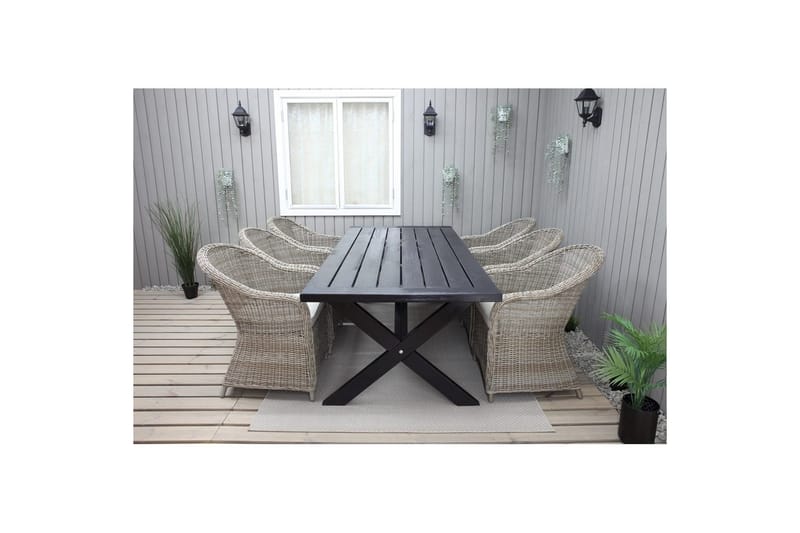 Utendørs møbelgruppe 220 cm bord 26 6 Belize naturstoler Svart - Svart - Hagemøbler - Hagegruppe - Spisegrupper hage
