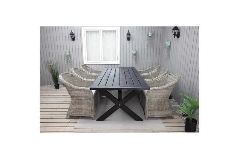 Utendørs møbelgruppe 220 cm bord 26 6 Belize naturstoler Svart - Svart - Hagemøbler - Hagegruppe - Spisegrupper hage