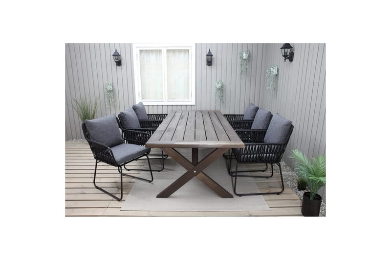 Utendørs møbelgruppe 220 cm bord 26 6 Levanto grå stoler Brun - Brun - Hagemøbler - Hagegruppe - Spisegrupper hage