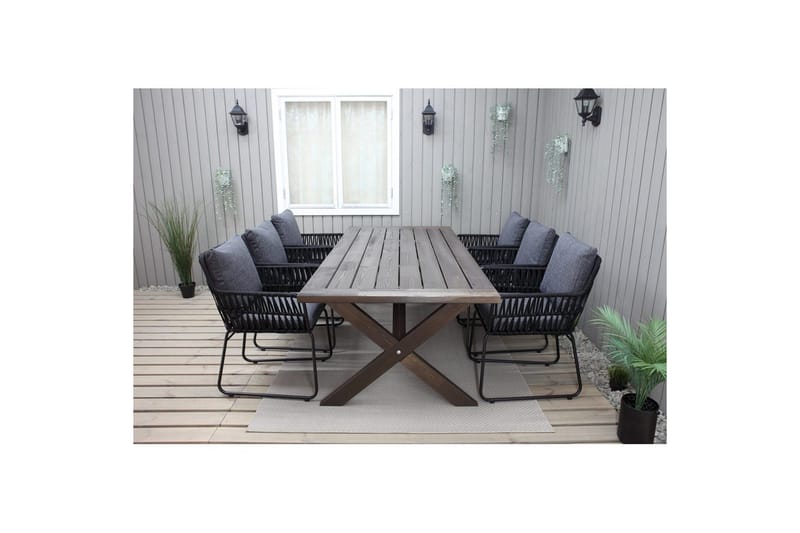 Utendørs møbelgruppe 220 cm bord 26 6 Levanto grå stoler Brun - Brun - Hagemøbler - Hagegruppe - Spisegrupper hage
