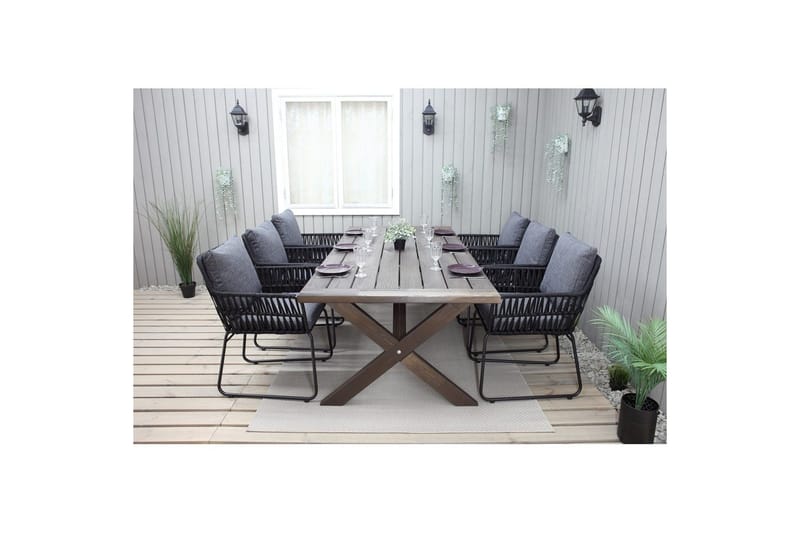 Utendørs møbelgruppe 220 cm bord 26 6 Levanto grå stoler Brun - Brun - Hagemøbler - Hagegruppe - Spisegrupper hage